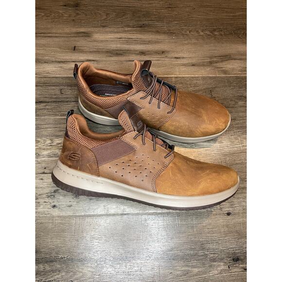 Sketchers Other - Sketchers Delson Axton Brown Leather Slip On Sneaker Comfort Foam Casual Work 12